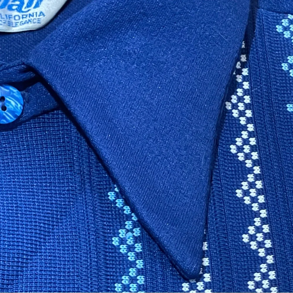 Vintage MCM Cobalt Blue Button Down‎ Shirt / Cardigan With Geo Print Strips L